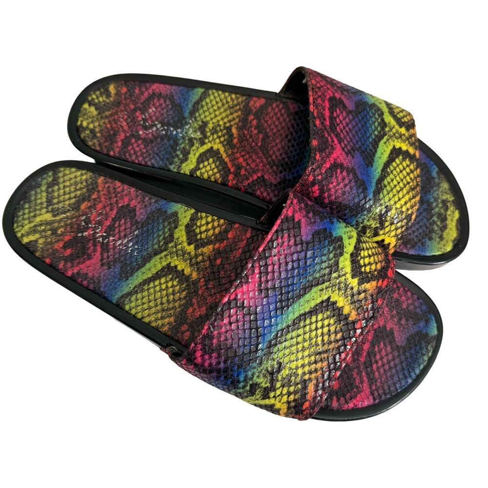 Samba Slipper 11.5 Rainbow Snakeskin Slip On Pool Slide Flat Sandal Black
